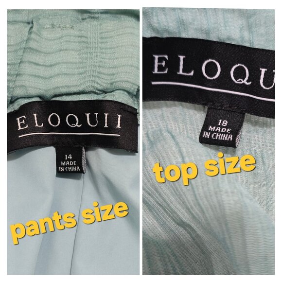 Eloquii Womens Green 2 Pcs Set Cropped Tie Front Top Sz 18 Wide Leg Pants Sz 14 - Picture 8 of 12